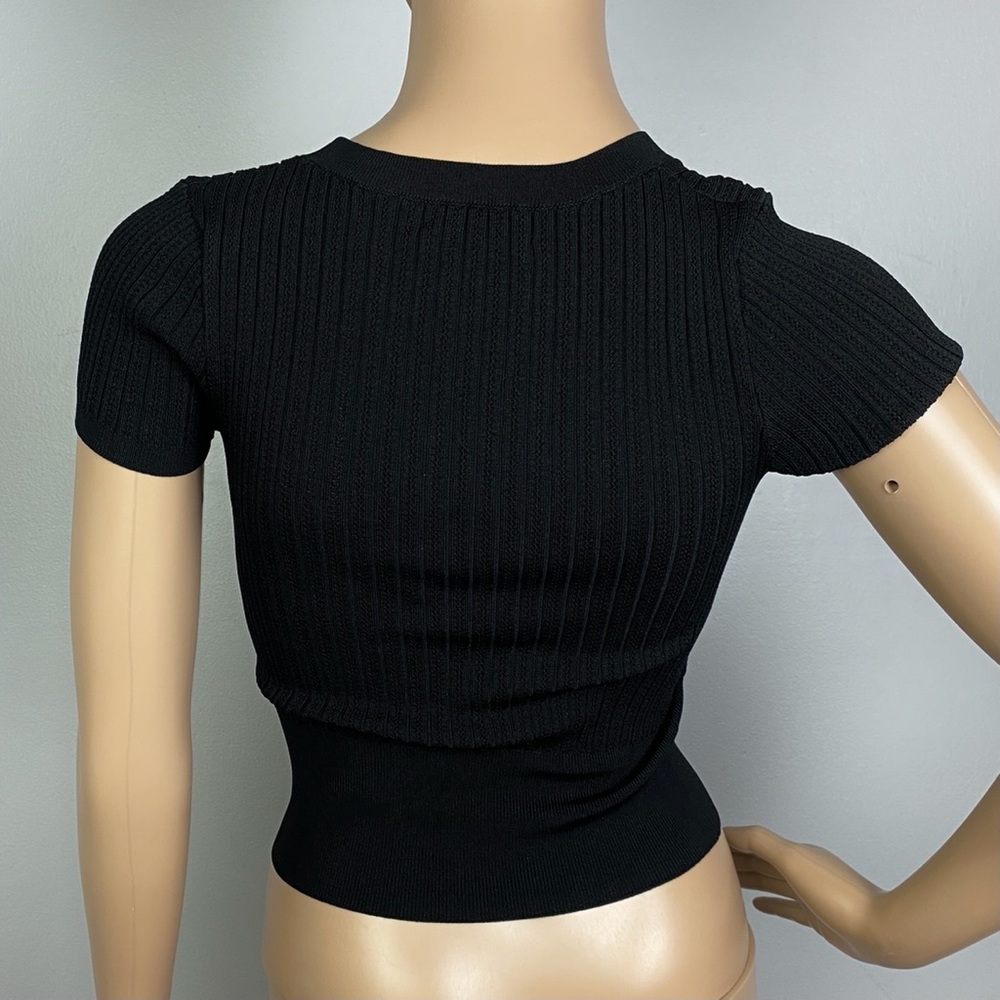 NEW CINQ A SEPT BLACK RIBBED TOP - Picture 6 of 6